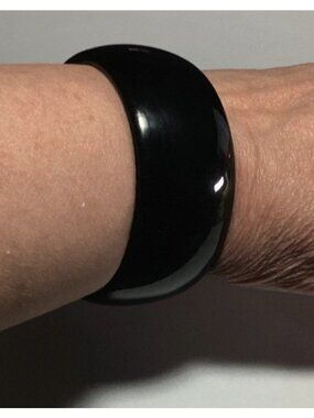 Vintage Mod Wide Black Lucite Bangle Bracelet Minimalist Stackable